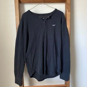 Hollister Men's Black Henley Long Sleeve Shirt
